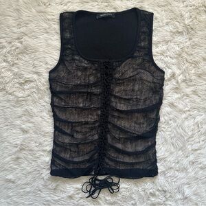 Bruno Manetti Top Sleeveless Tank Ruched Lace Up Front Black IT 44 Sz M